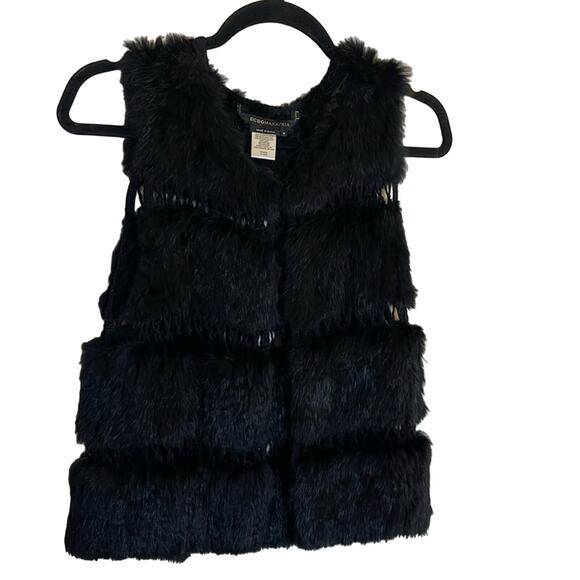 BCBGMaxAzria Genuine Rabbit Fur Crochet Panel Vest Black Size M - Picture 4 of 7